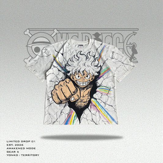 T-shirt with luffy anime character from one piece on a gray background